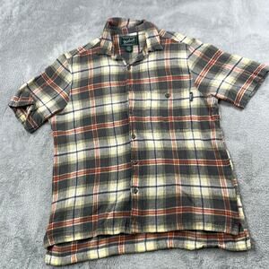 Woolrich M 100% Cotton Orange‎ Green Short Sleeve Button Down Shirt